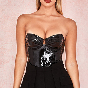 De moda invisible de tira de cuero de PU no manga larga sin respaldo sin mangas pantalones cortos sexy clubwear ropa mono - Product Image 2