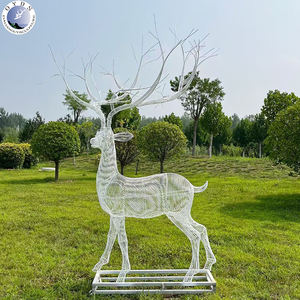 גודל חיים חוט מסגרת צבי פיסול חצר 3D מתכת מעוות רשת תיל פסל אמנות חיה למכירה - Product Image 3