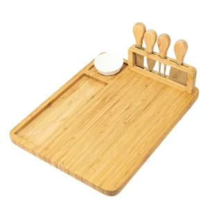 マグネット木製チーズボードセット卸売西洋食器ナイフとフォークパンステーキ竹ボードフードプレートナイフ付き