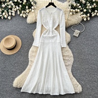 Nouvelle Robe Tricotée Décontractée pour Femme Automne Hiver, Taille Empire, Longueur Genou, Respirante, Boutonnée, Manches Longues