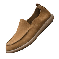 Mocasines de Ante para Hombre, con Punta Cerrada, Parte Superior de Cuero Genuino, Suela de Goma, Entresuela de EVA, Forro de Cuero Genuino, Cómodos y Resistentes
