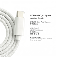 Câble de charge USB-C vers USB-C haute vitesse 240W, cordon tressé en cuivre pur à 5 brins de type C pour ordinateurs portables, téléphones, tablettes