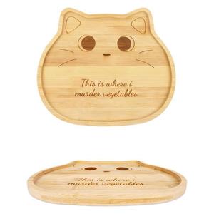 Plateau en bambou en forme de chat, design de dessin animé en bois massif, plateau de service pour dessert, pain, sushi, cadeau pour adulte - Product Image 1