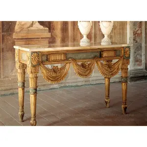 איטלקי קלאסי ארמון ריהוט סלון יוקרה עתיק בעבודת יד עץ גילוף קונסולת שולחן שיש למעלה