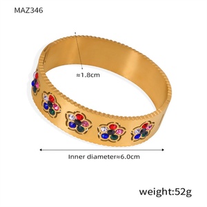 Fashion Fine Jewelry Elegant Stainless Steel Chunky Colorful Zircon Flower <b>Bangle</b> <b>Bracelets</b> - Product Image 5