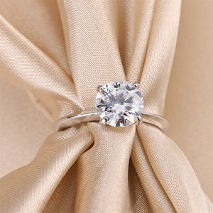 แหวนหมั้นเพชรโมอิสเพชรเม็ดกลมแบบคลาสสิกแหวนสัญญาเงิน925ชุบเงินแหวนเพชรจำลองครบรอบปี - Product Image 5