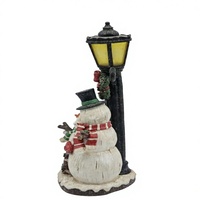 Figurine de poteau d'éclairage en résine avec couple de bonhommes de neige blancs lumineux, décorations de Noël LED avec duo d'oiseaux cardinaux, marque MSD, personnalisable, offre B2B