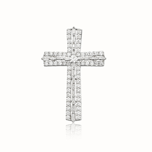 CUSTOM SILVER 10K/14K/18K GOLD PLATED LAB GROWN CVD DIAMOND CLASSIC ENGAGEMENT <b>GIFT</b> SWEATER CHAIN NECKLACE CROSS PENDANT - Product Image 1