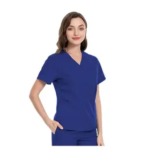 Combinaison de travail pour femmes, 14 couleurs, gommage facial, haute qualité, poche, col en V, deux pièces, uniforme de médecin, infirmières, vêtements de travail d'hôpital, épais - Product Image 1