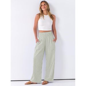 Anrabess Pantalones Palazzo para Mujer, Rayados, de Pierna Ancha, Cintura Alta, con Bolsillos, Ropa Casual para Estar en Casa, Tejido Transpirable - Product Image 3