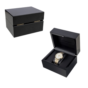 Boîte à montre de luxe en laque noire brillante avec intérieur en <span class=keywords><strong>cuir</strong></span> noir et poche pour carte, pour <span class=keywords><strong>homme</strong></span>, cadeau d'affaires - Product Image 1