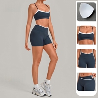 Ensemble de sport pour femme 2026 : Soutien-gorge de sport à col carré color block, short de yoga, tenue d'entraînement sans manches patchwork, ensemble de fitness pour la gym