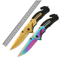 Couteau de poche pliant EDC OEM en gros F90 avec lame en acier inoxydable doré arc-en-ciel et verrouillage Liner Lock pour le camping en plein air, la survie et les usages tactiques