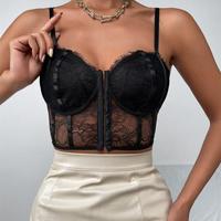Camisola sexy transparente para mujer, camisetas sin mangas de malla de encaje, novedad de 694198