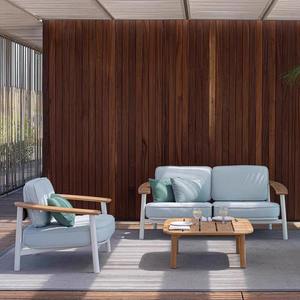 Ensemble de canapés d'extérieur en bois massif en forme de L avec structure en alliage d'aluminium, mobilier de jardin imperméable pour villa, cour et balcon - Product Image 5