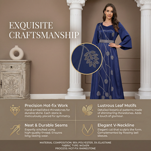 ชุดเดรสยาวแบบอิสลามสำหรับผู้หญิง แขนยาว ผ้าทอ เหมาะสำหรับโอกาสต่างๆ ขายส่งแบบฮอตฟิกซ์เบลท์ - Product Image 2