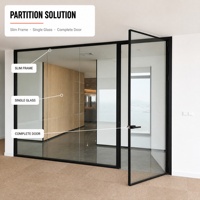 Cloison en verre simple de 60 mm avec cadre en aluminium intégré de style minimaliste pour villas et bureaux