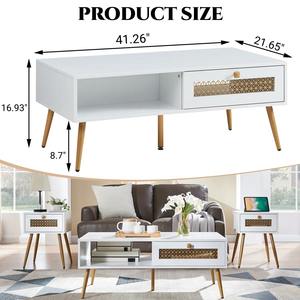 โต๊ะกาแฟแบบเรียบง่ายสำหรับบ้านไร่โต๊ะกลางทำจากไม้พร้อมลิ้นชักและชั้นวางแบบเปิดที่เก็บของในห้องนั่งเล่นโต๊ะกาแฟ - Product Image 2