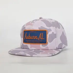 Custom High Quality 5 Panel Unstructured Embroidery Woven Patch Logo Old School Duck Camo Snapback Cap Gorras Rope Hat