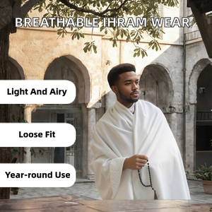 White Polyester <b>Ihram</b> Robe Hajj <b>Clothing</b> Loose Fit Long Sleeve Prayer Wear - Product Image 2
