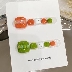 Nouveau produit lancé, ongles artificiels réutilisables faits à la main, rose laser, polarisés, pailletés argentés, à porter sur les pieds - Product Image 5