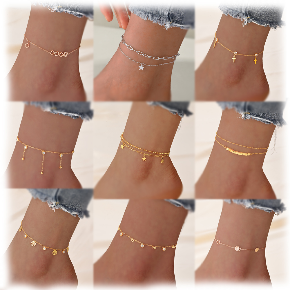 CDE MGA Mode Schmuck Edelstahl Knöchel-Set Mädchen-Armband Großhandel Herz Schmetterling kubanische Linken Gold-Knöchel für Damen