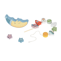 Blocs de construction en bois 2 en 1 Balance de lune Jouets à empiler pour enfants Blocs de laçage à tirer Push Cloud