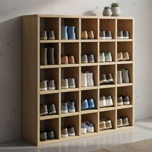 Meuble à <span class=keywords><strong>chaussures</strong></span> autoportant moderne en bois, <span class=keywords><strong>empilable</strong></span>, couleur naturelle, design ouvert, pour entrée et salon - Product Image 1