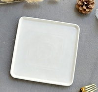 Assiette de service carrée en céramique blanche de style nordique minimaliste, personnalisable avec logo, en porcelaine, pour pizza, salade, steak, pour la maison, l'hôtel, le restaurant