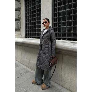 Abrigo Largo Acolchado Sobe Gris, Manga Larga, Fibra de Poliéster Tejida, Abrigo Casual para Mujer que Mantiene el Calor - Product Image 6