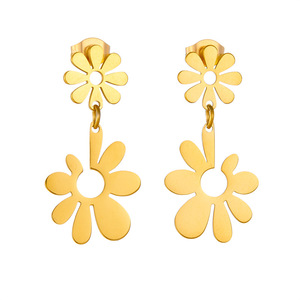 Flower Pendant <b>Earrings</b> Gold Plated Stainless Steel <b>Small</b> <b>Dangle</b> Studs For Women Fashion Accessories E5797 E5798 - Product Image 5