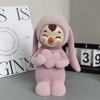 Figurines en résine floquées en forme d'oreilles de lapin, ensemble couple tenant un cœur, cadeau Saint-Valentin Kawaii, décoration intérieure, sculpture de lapin mignonne, art en gros