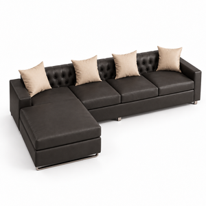 Modern L Shape Black PU Leather Sectional <b>Sofa</b> <b>Set</b> with Tufted Back and Chaise for Living Room Furniture - Product Image 1