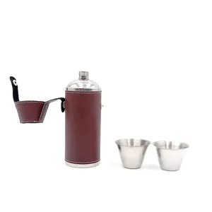 Frasco de couro PU 304 para álcool, portátil, aço inoxidável, 8 onças, 12 onças, Hunter Hip, garrafa de uísque com 2 copos, personalizado de fábrica