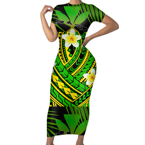 Mix Color Maoli Tribal Polynesian Hawaii 2Pcs Set <strong>Women</strong> Summer Short Sleeve Long Dress Match Men Shirt Couple <strong>Clothing</strong> <strong>Plus</strong> <strong>Size</strong> - Product Image 2