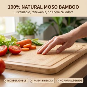 Planche à découper en bambou rectangulaire personnalisée en usine, avec design suspendu, pour légumes, viande, fruits, avec rainure - Product Image 3
