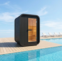 Sauna Kayu Solid Premium Red Cedar Ukuran Kecil Persegi untuk 2 Orang, Warna Hitam, Terlaris, untuk Villa, Spa Kesehatan, dan Rekreasi