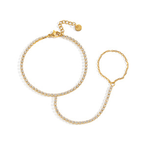 <span class=keywords><strong>Gioielli</strong></span> per Donne di Alta Gamma, Catena da Dito Classica con Strass Bianchi a Forma Geometrica, in Tungsteno Placcato <span class=keywords><strong>Oro</strong></span> 18K Sottovuoto, Versatile - Product Image 5