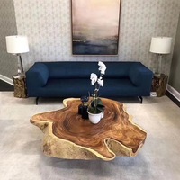 Table basse de salon en bois avec résine époxy, style américain moderne, bord brut, style industriel, café