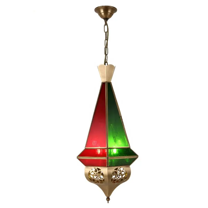 Candelabro de cobre LED hecho a mano, candelabro de cobre de estilo Vintage musulmán árabe, accesorios de iluminación Interior de vidrieras