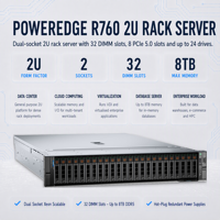 Server Rak R760 R720 R720xd R730 R730xd R750 2U Daya Redundan NVMe SSD Penyimpanan HPC Aplikasi Cloud