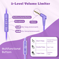Audífonos Plegables con Cable de 3.5mm Color Morado para Niños, Auriculares Infantiles para Estudio y Aprendizaje en Línea, Venta al Por Mayor