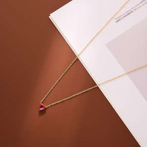 변색 없는 스테인리스 스틸 탄생석 펜던트 목걸이 - 12가지 색상, 14k 골드, 다이아몬드 포인트 - Product Image 4