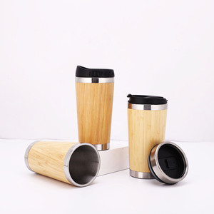 Taza de Viaje Aislada de Acero Inoxidable y Bambú, Vaso Térmico con Logotipo Personalizado, Taza de Café Portátil para Oficina y Viajes - Product Image 3