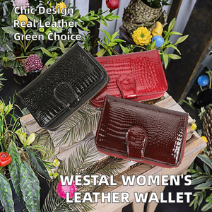 Portefeuille pour femme WESTAL en cuir véritable, long, à fermeture éclair, rayé, vintage, porte-monnaie, porte-cartes, écologique, tendance - Product Image 2