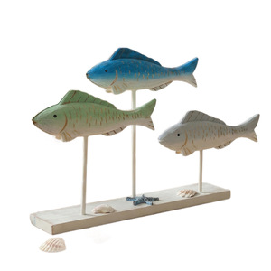 Wooden Fish Figurine Set 3 Colors Handmade <b>Tabletop</b> Decor Coastal Home Ornament - Product Image 4