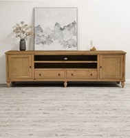 Meja TV Kayu Solid Mewah, Konsol Media Rustic, Kabinet Penyimpanan Kayu Oak Kelas Atas untuk Perabot Ruang Tamu