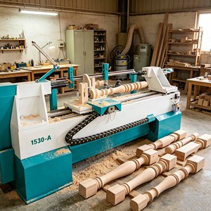 Torno CNC para madera M-shine MS-1516-2S2 con bancada de fundición pesada, husillo de bolas TBI y grabador CNC de cilindros para madera, bambú y columnas romanas - Product Image 5