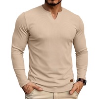 T-shirt Homme Uni à Col en V et Manches Longues, Tendance Décontractée Automne, Haut Basique, Logo Personnalisé Accepté