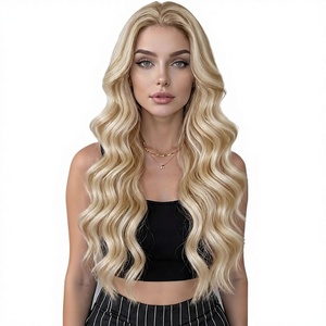 Extensiones de Cabello Caliee <span class=keywords><strong>con</strong></span> Clip, Color Marrón Claro <span class=keywords><strong>con</strong></span> Reflejos Rubio Platino, 20 Pulgadas, <span class=keywords><strong>con</strong></span> Doble Lengüeta, Corte de Mariposa, Cortables - Product Image 1